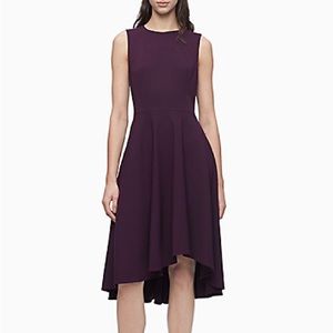 Calvin Klein Cinch Waist Sleeveless High-low A-line Dress Aubergine - Size 8